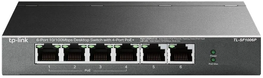 Комутатор TP-LINK TL-SF1006P 6x1FE (4xPoE), 67Вт, Некерований