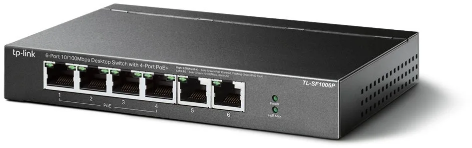 Комутатор TP-LINK TL-SF1006P 6x1FE (4xPoE), 67Вт, Некерований