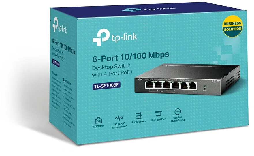 Комутатор TP-LINK TL-SF1006P 6x1FE (4xPoE), 67Вт, Некерований