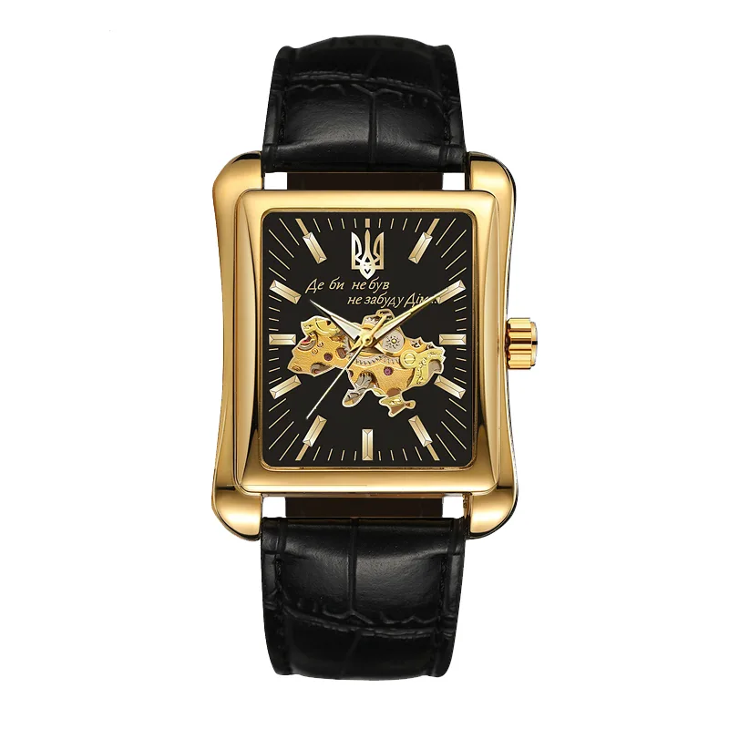 Часы Awarder металлические 33 мм чёрные кожаный ремешок Gold-Black