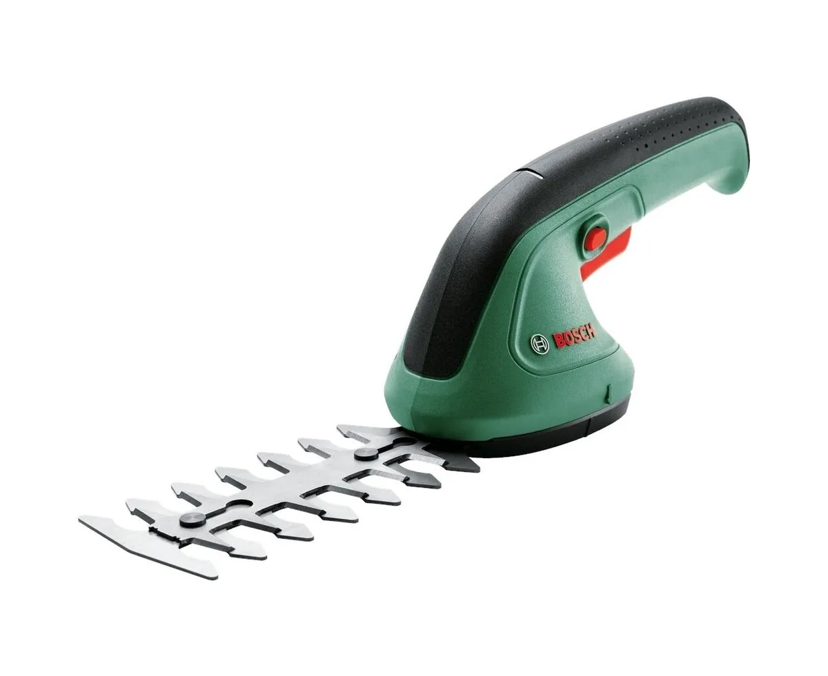 Акумуляторний кущоріз Bosch EasyShear 3.6В, батарея 1х1.5А·год, лезо 12 см, крок різу 8 мм, вага 0.5 кг.
