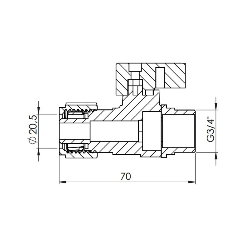 Кран шаровой обжимной Forte 20х3/4" латунь никелированная