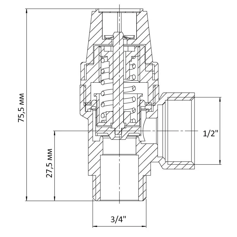 Клапан запобіжний Koer латунний 1/2"х3/4" 6 бар