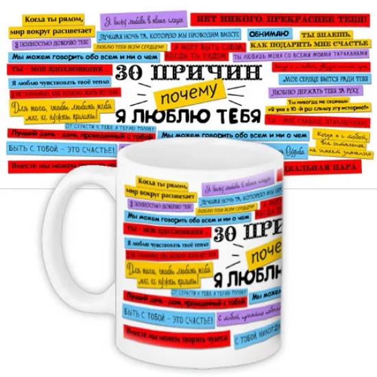 Чашка керамічна 9,5х8 см біла глянцева 30 причин чому я тебе люблю