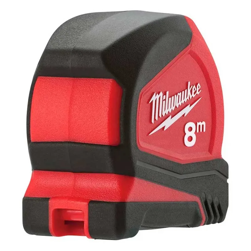 Рулетка Milwaukee Pro Compact, 8м х 25мм, з механізмом фіксації, виготовлена з АБС-пластику.