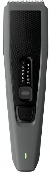 Машинка для стрижки Philips Series 3000, акумуляторна, з роторним двигуном, 2 насадки, сталеве лезо, чорний та сірий кольори.