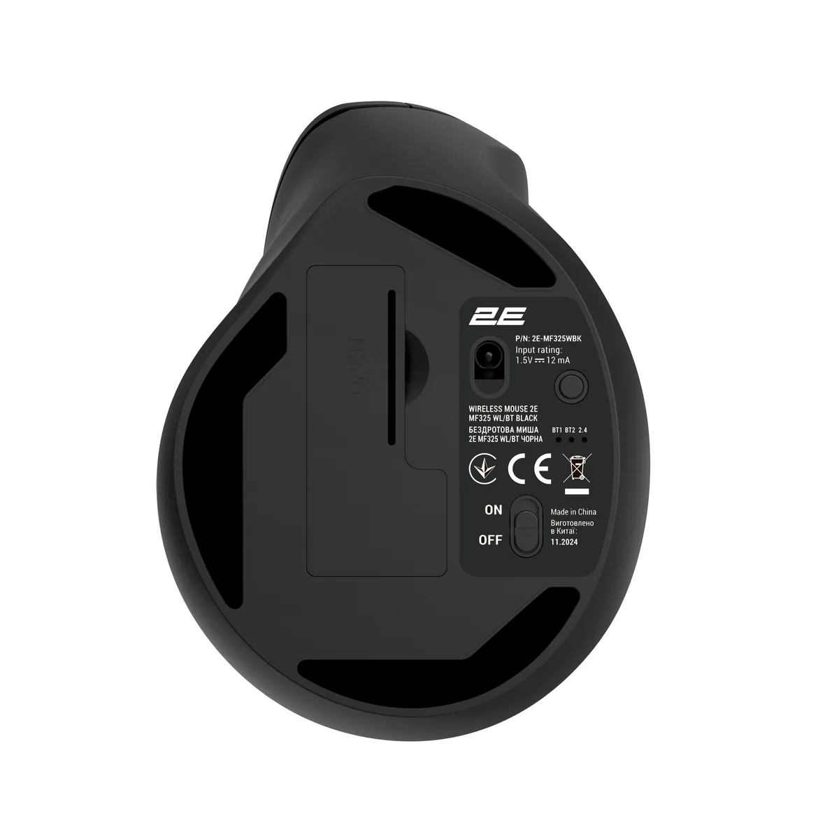 Миша 2E MF325 Silent, WL/BT, вертикальна, чорний