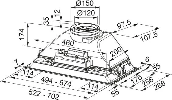Вбудована витяжка Franke Inca Smart FBI705BK, 70 см, потужність 500 м3/год, чорний матовий.
