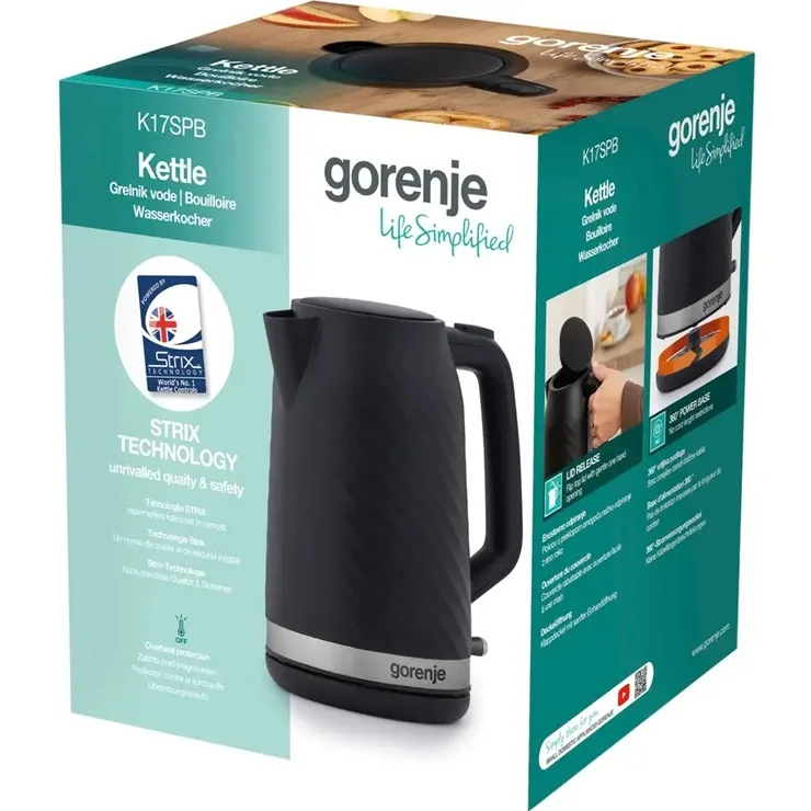 Електрочайник Gorenje 1,7 л Пластик Чорний 2200 Вт