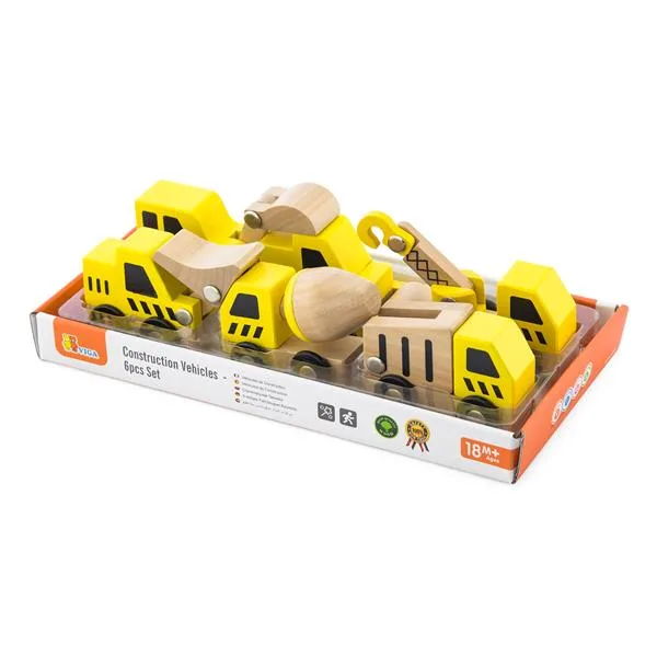 Набір машинок Viga Toys дерев'яні 6 шт жовтий чорний бежевий