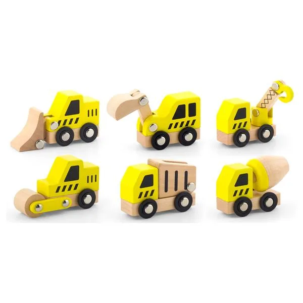 Набір машинок Viga Toys дерев'яні 6 шт жовтий чорний бежевий