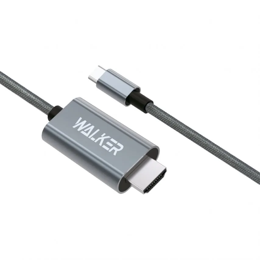 Кабель WALKER HDMI to Type-C 2м тканинний сірий 4K