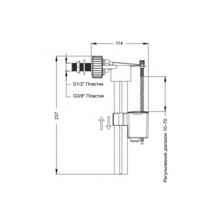 Клапан бічної подачі 1/2" 3/8" пластиковий Lidz LT03