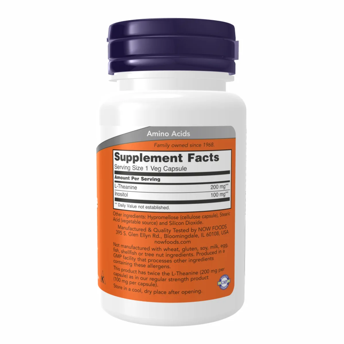 L-Theanine 200mg Now Foods вегетаріанські капсули 60 шт без кофеїну
