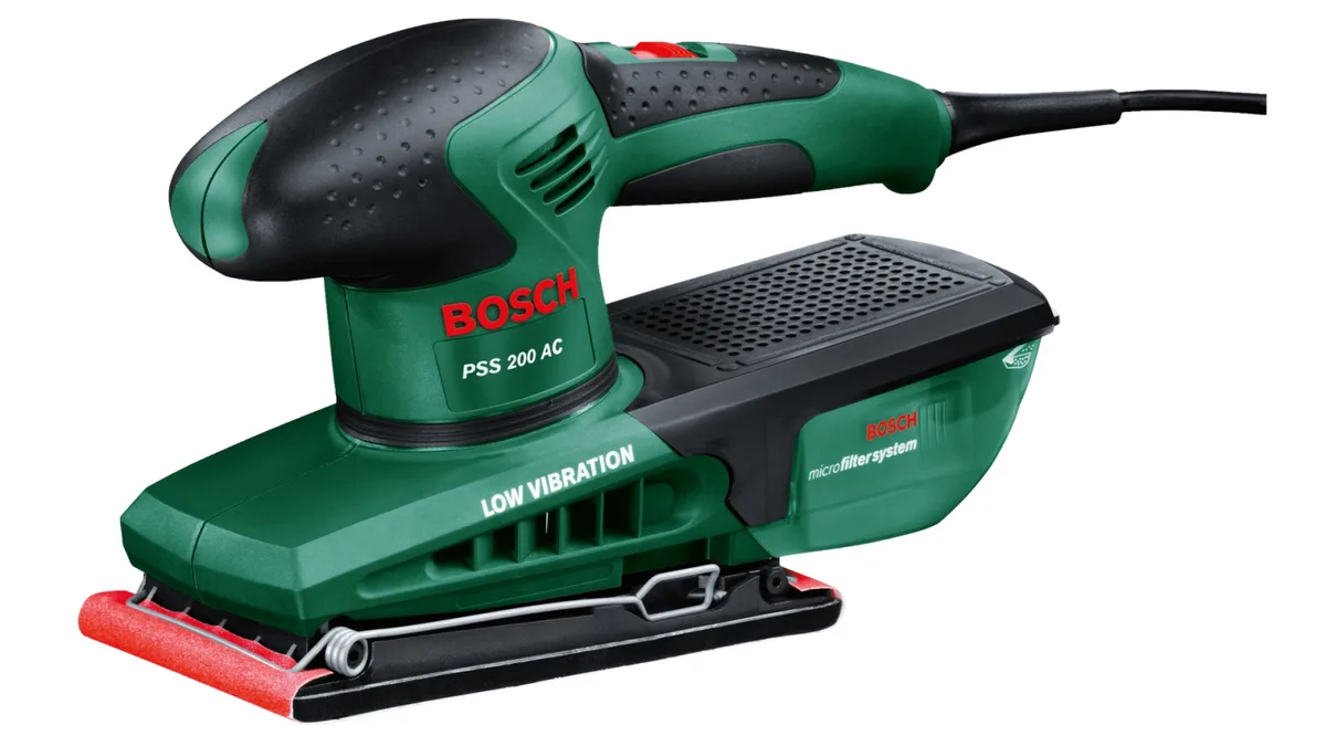Вібраційна шліфмашина Bosch PSS 200 AC, 200 Вт, платформа 93x230 мм, 24000 об/хв, вага 1.6 кг.