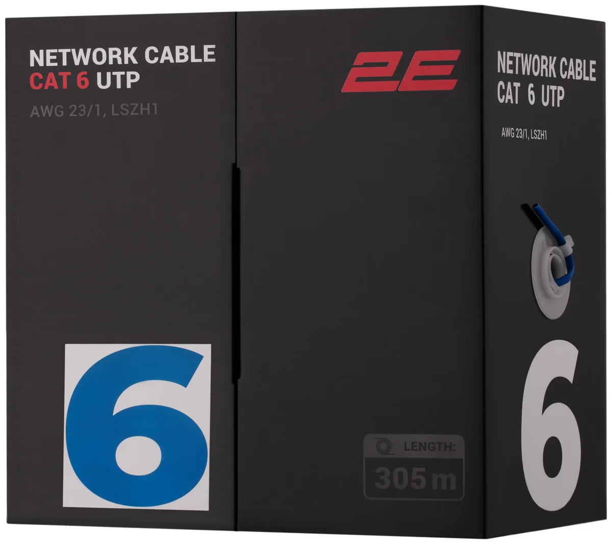 Кабель "вита пара" 2E CAT 6, U-UTP, 305м, AWG 23/1, LSZH-1, синій