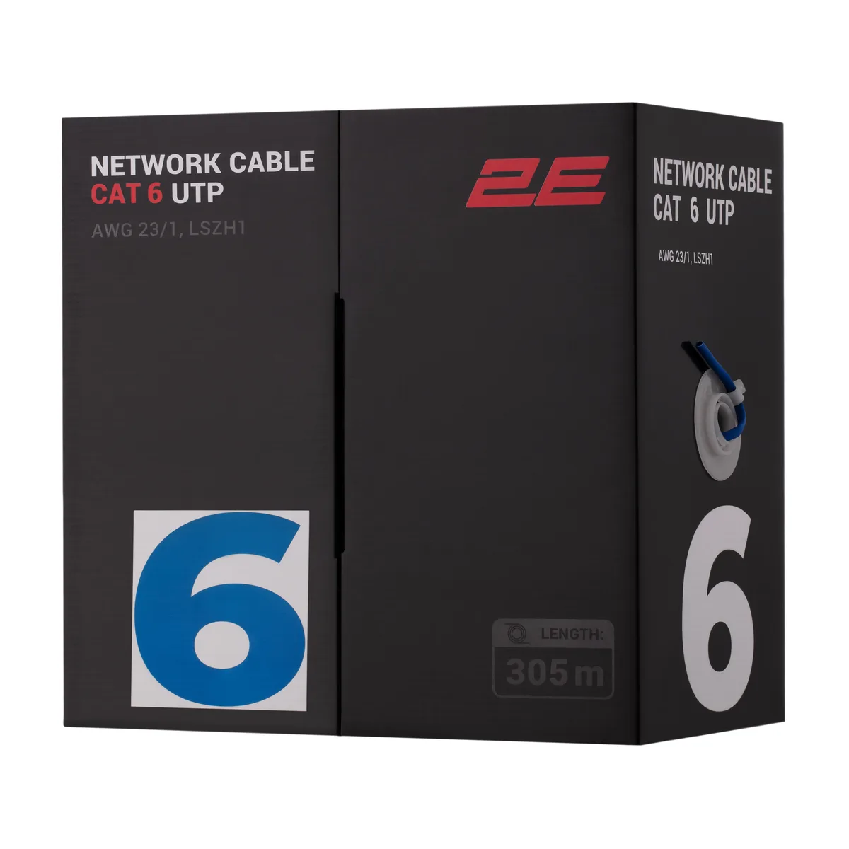 Кабель "вита пара" 2E CAT 6, U-UTP, 305м, AWG 23/1, LSZH-1, синій