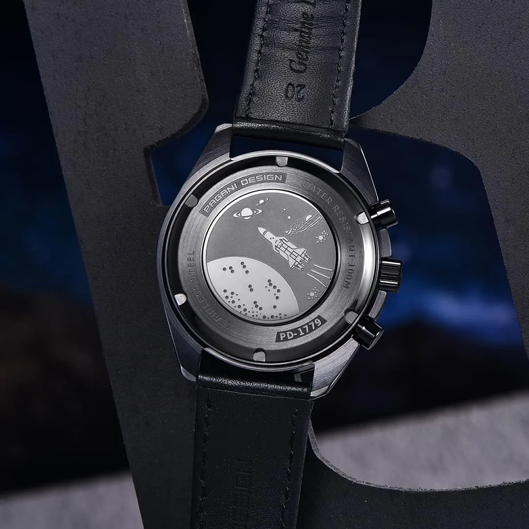 Годинники Pagani Design PD-1779 чорні 40 мм з хронографом та сапфіровим склом