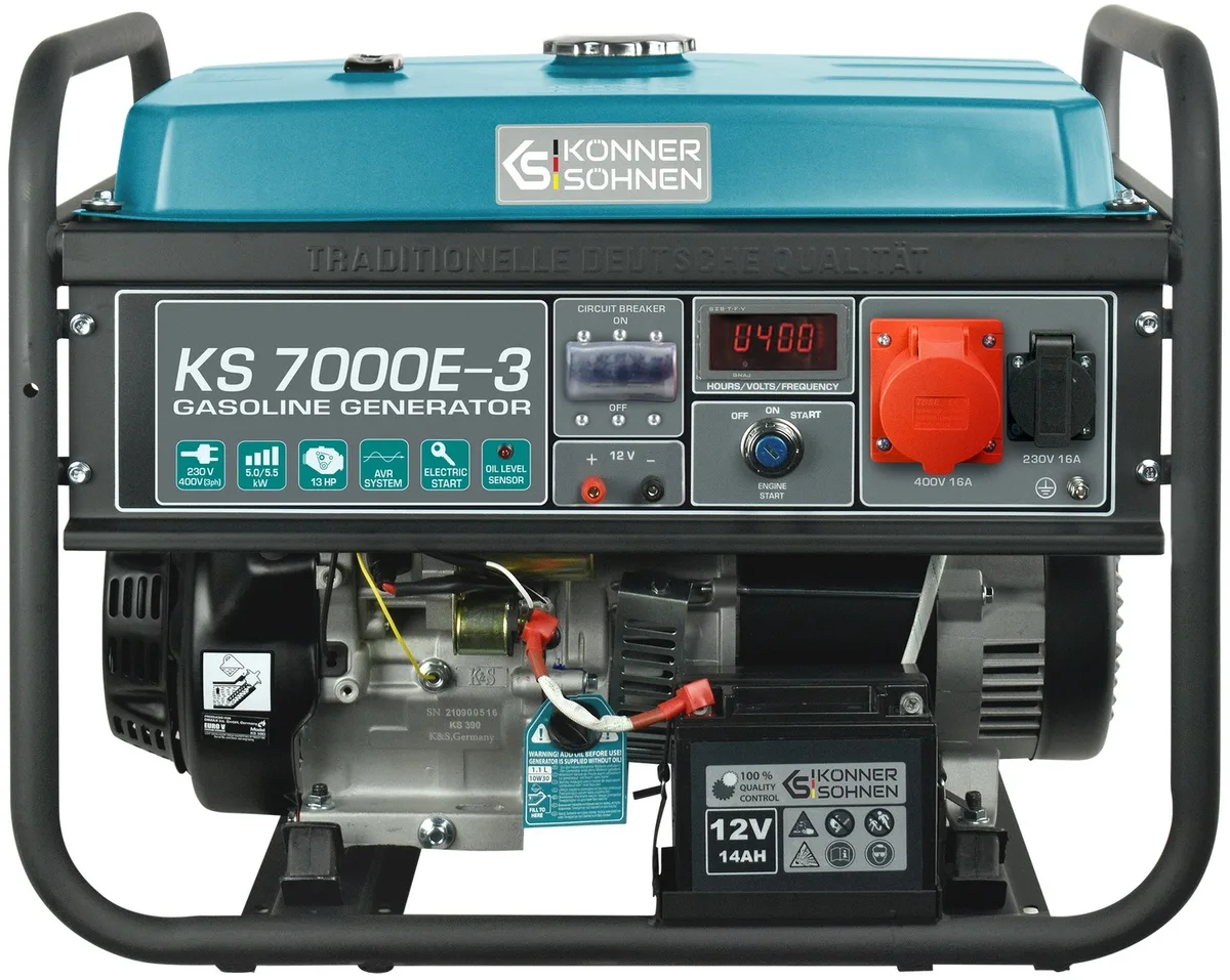Генератор бензиновий KonnerSohnen KS 7000E-3, 400В, 5/5.5кВт, з електричним стартом, вага 80.8кг.