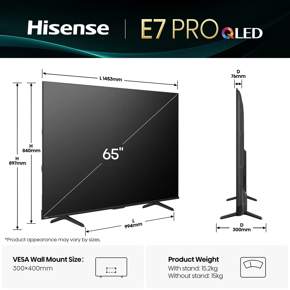 LED телевізор Hisense QLED 65 дюймів чорний UHD 4K 144 Гц