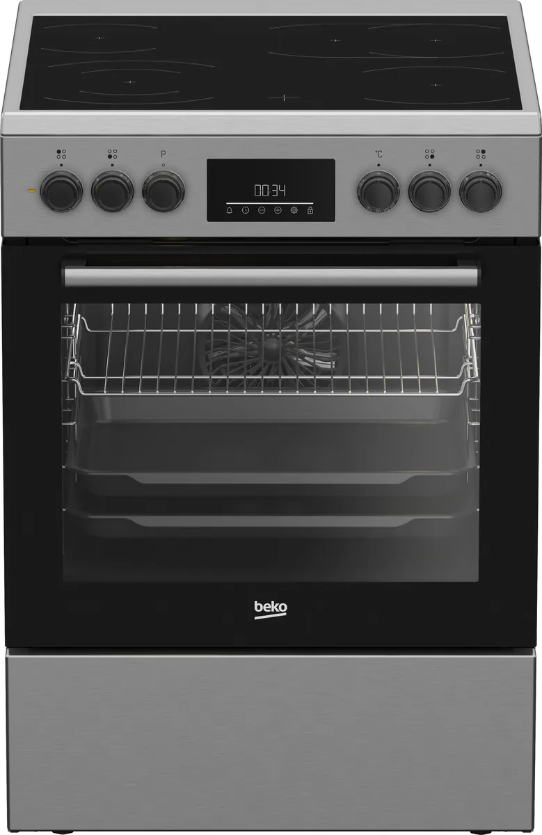 Електрична склокерамічна плита Beko, 72 л, 60x60 см, з дисплеєм і конвекцією, нержавіюча сталь.