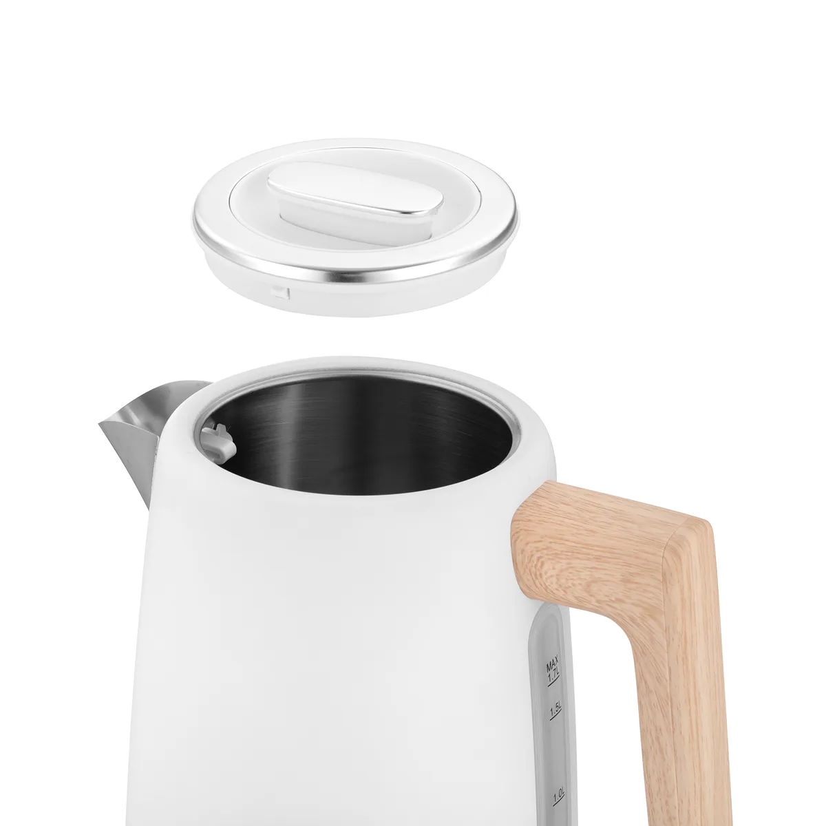 Электрический чайник ARDESTO Wood Modern, 17 л, металлический, матовый, Strix, белый