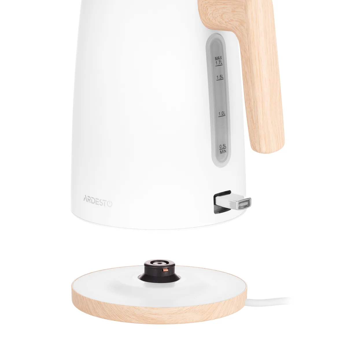 Электрический чайник ARDESTO Wood Modern, 17 л, металлический, матовый, Strix, белый