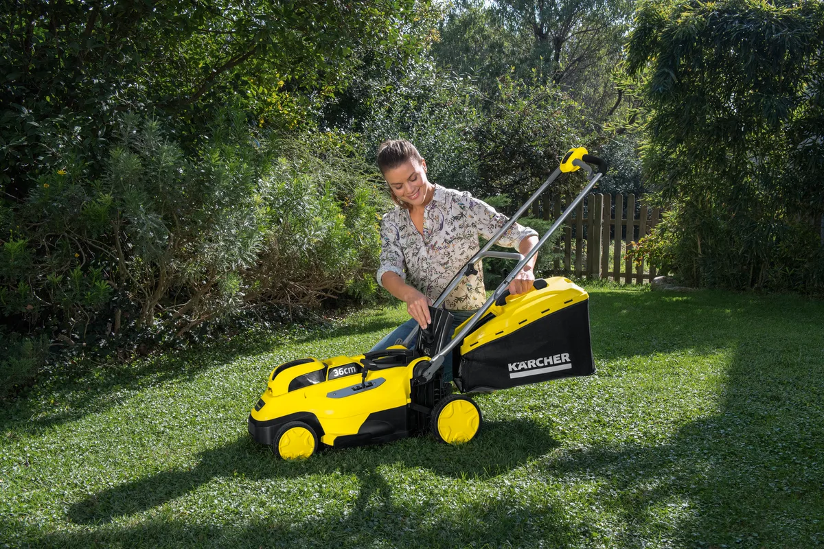 Аккумуляторная газонокосилка Karcher LMO 18-36, 18В, 36 см, высота скашивания 30-70 мм, без батареи и зарядного устройства