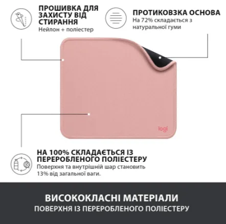 Килимок для миші Logitech Гума 230х200 мм Рожевий