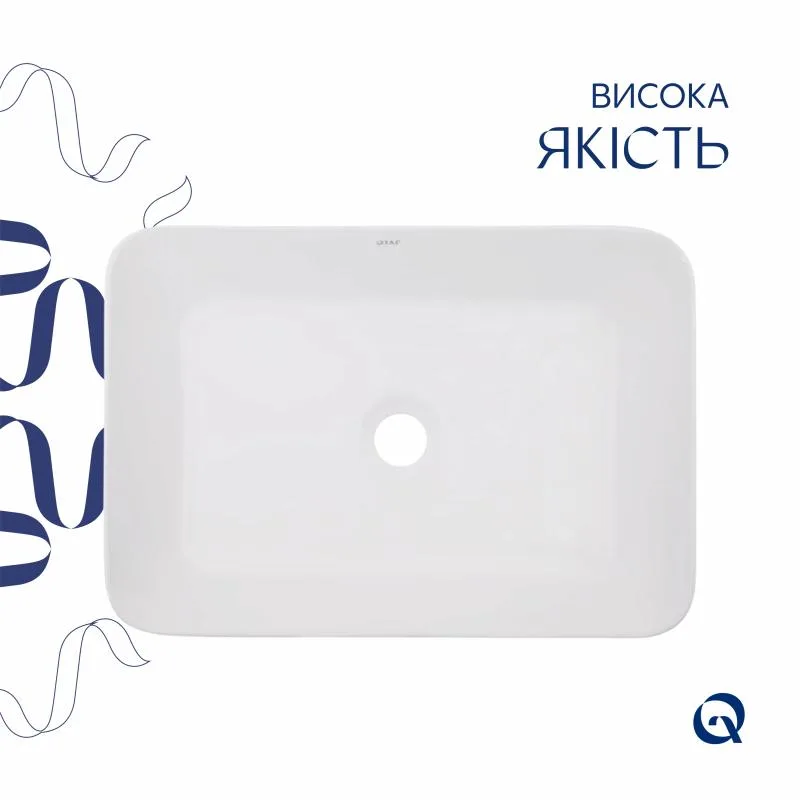 Раковина накладна прямокутна Qtap Virgo 490х350 мм кераміка біла комплект з донним клапаном
