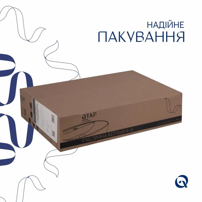 Раковина накладна прямокутна Qtap Virgo 490х350 мм кераміка біла комплект з донним клапаном