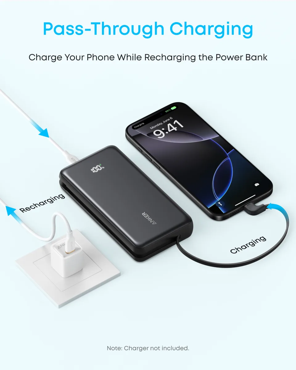 Портативное зарядное устройство Anker 20000 мАч 22,5 Вт USB-C черное
