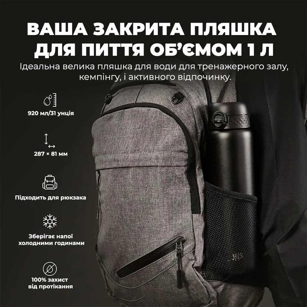 Бутылка для воды ION8 нержавеющая сталь 920 мл черная вакуумная изоляция