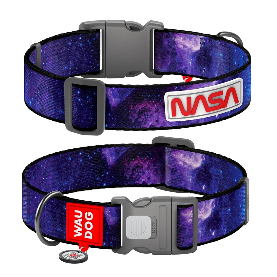 Нашийник WAUDOG Nylon XXL 46-70 см нейлоновий з QR паспортом малюнок NASA21 ширина 35 мм
