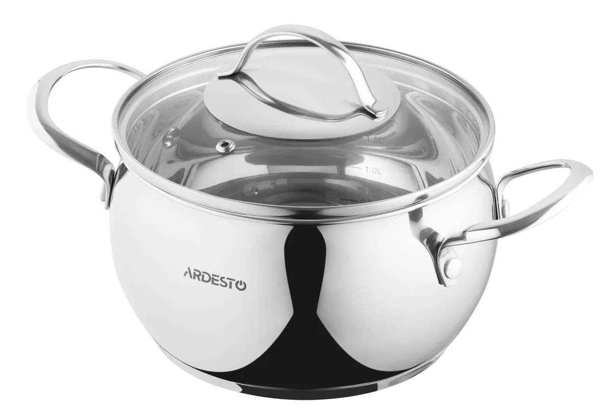 Каструля з прозорою кришкою ARDESTO Gemini Liguria, 3 л, з нержавіючої сталі.