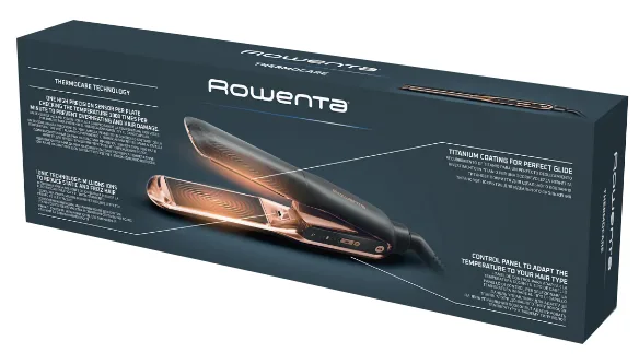 Випрямляч волосся Rowenta титановий 32,7х3,75 см чорний золотистий