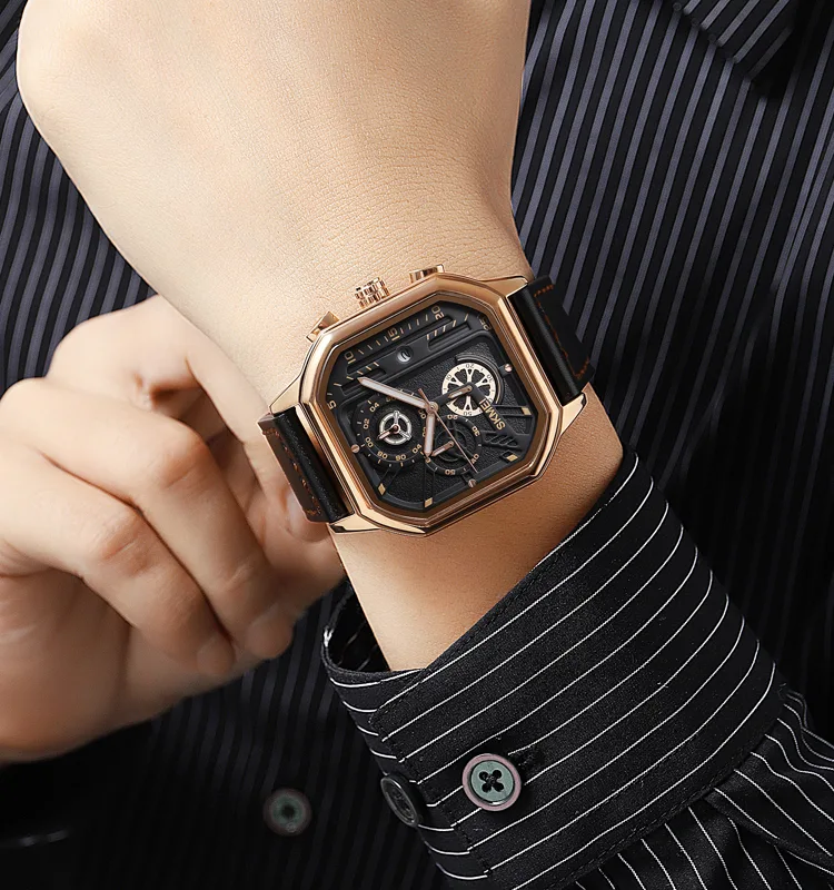Годинники Skmei металеві 26,5 см шкіряний ремінець рожеве золото