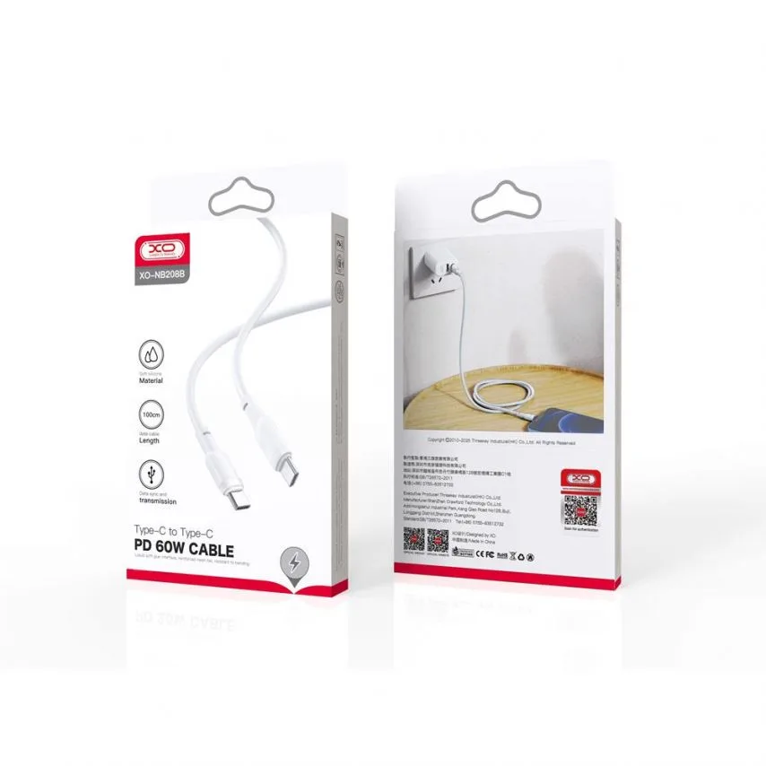 Кабель USB Type-C to Type-C 60W силіконовий 1м білий