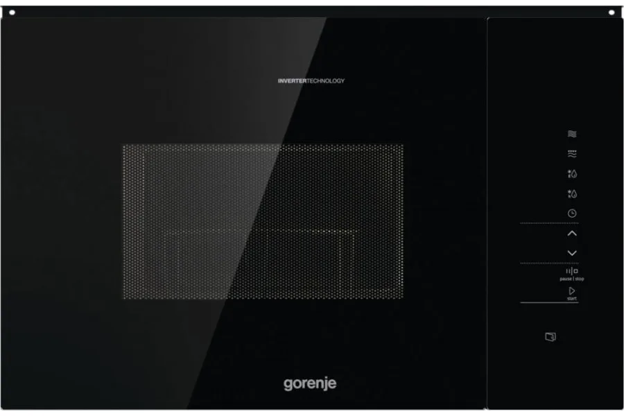 Вбудована мікрохвильова піч Gorenje, 25 л, електронне управління, 900 Вт, гриль, дисплей, інвертор, чорний колір.