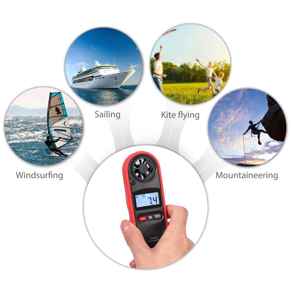 Анемометр цифровий WINTACT WT816A 0,7-30 м/с 126х47х21 мм чорний