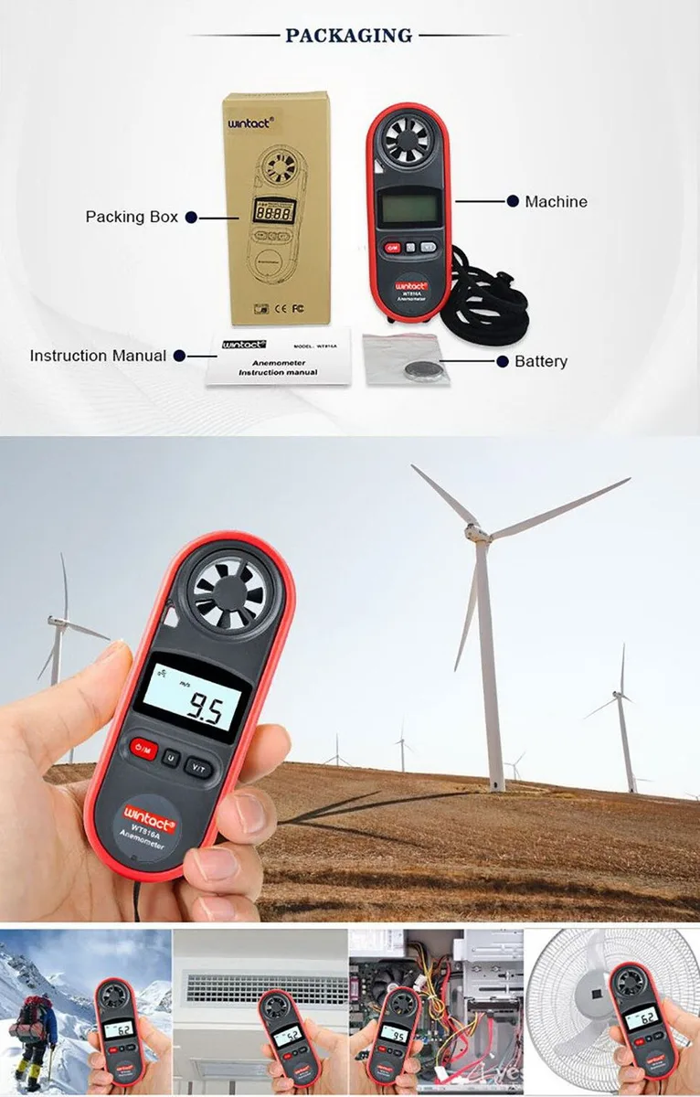 Анемометр цифровий WINTACT WT816A 0,7-30 м/с 126х47х21 мм чорний