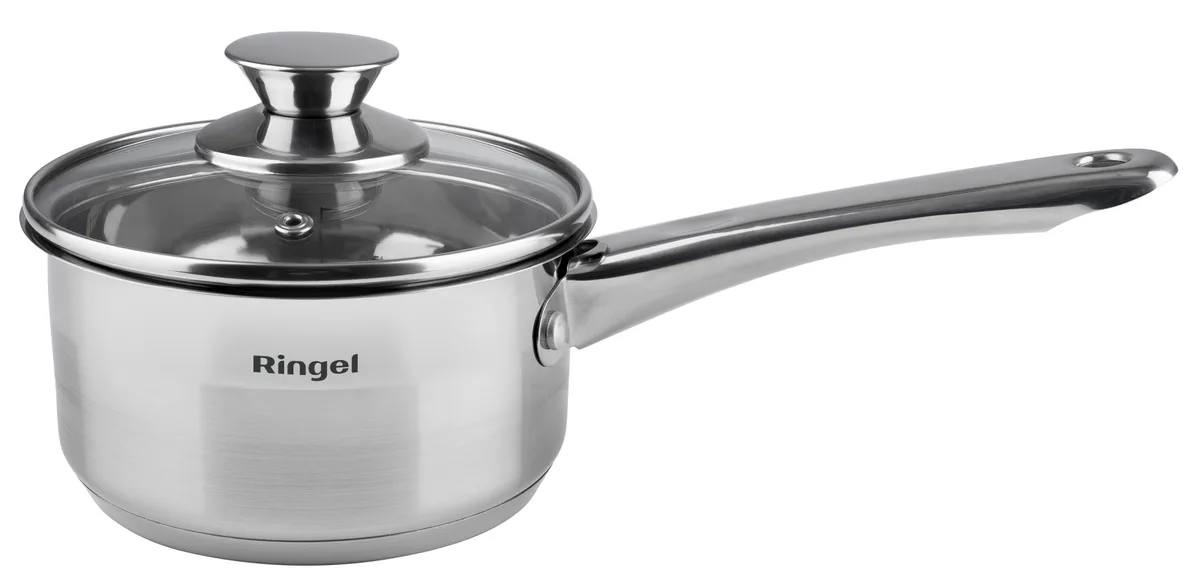 Ківш RINGEL нержавіюча сталь 0.6 л 12 см з кришкою жароміцне скло