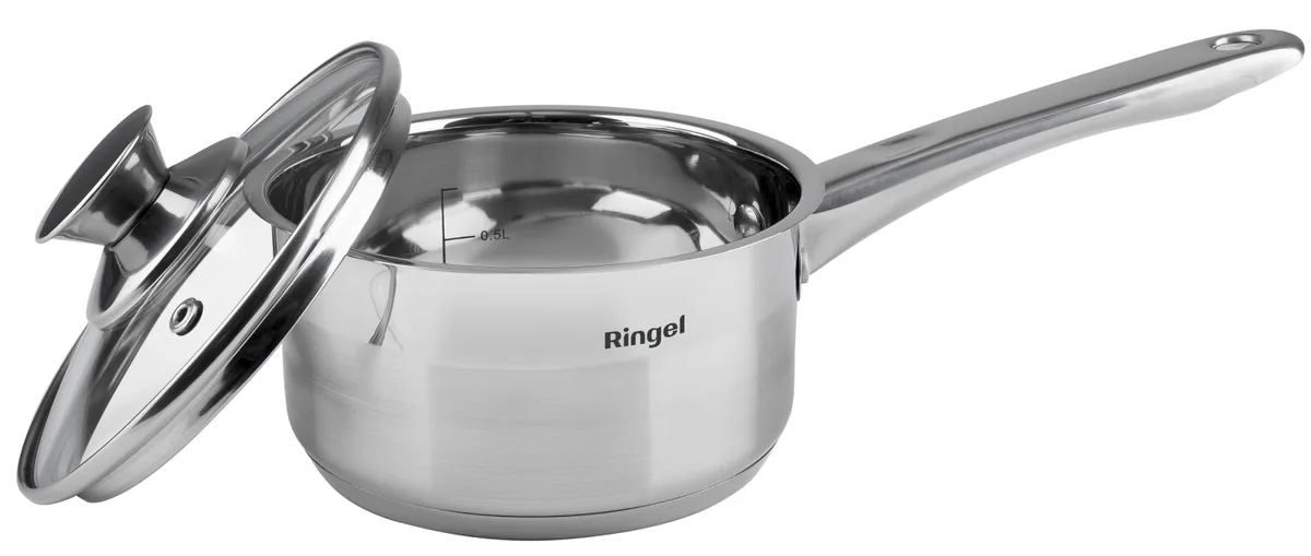 Ківш RINGEL нержавіюча сталь 0.6 л 12 см з кришкою жароміцне скло