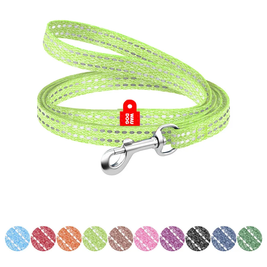 Поводок WAUDOG Re-cotton светоотражающий 10 мм x 200 см восстановленный хлопок салатовый XS
