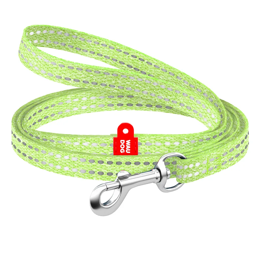 Поводок WAUDOG Re-cotton светоотражающий 10 мм x 200 см восстановленный хлопок салатовый XS