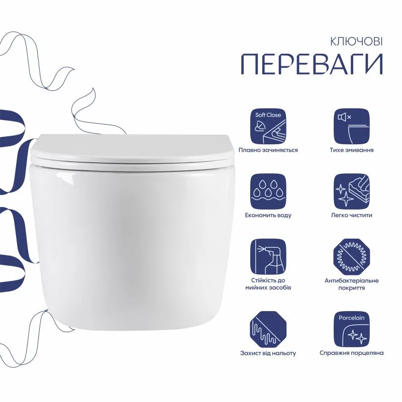 Підвісний унітаз Qtap Taurus безобідковий 515x360x350 мм кераміка Білий Slim Duroplast