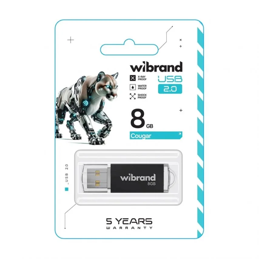 Флеш-пам'ять USB Wibrand 8Гб пластик чорний USB 2.0 з кришкою
