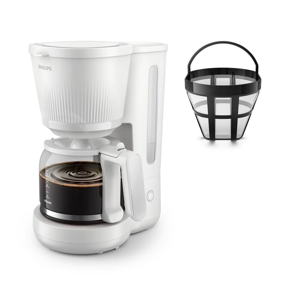Кавоварка Philips крапельного типу 3000 Series, об'ємом 1.38 л, для меленої кави, з функцією підтримки температури, біла.