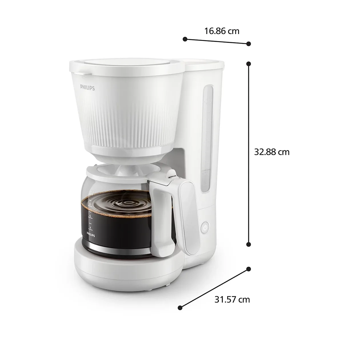Кавоварка Philips крапельного типу 3000 Series, об'ємом 1.38 л, для меленої кави, з функцією підтримки температури, біла.