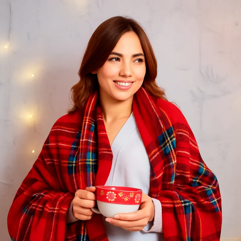 Плед фліс Love You велсофт 150x200 см червоний Класична клітинка